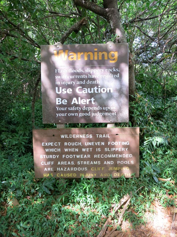 Warning sign at Pipiwai Trail on Maui